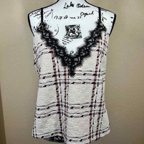 Zara Cream top women texture sleeveless black lace blouse size L bohemian boho - Picture 13 of 15